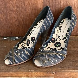 Marc Jacobs Y2K denim studded heels sz 38 like new